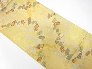 扇散らしに梅・籠目模様織り出し　袋帯